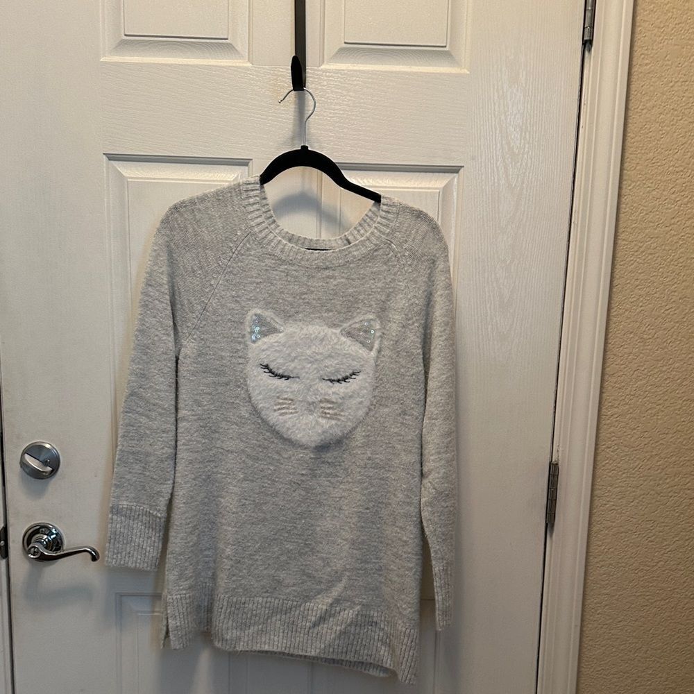 Women's LC Lauren Conrad Super Cute Gray Fuzzy Cat Sweater Size L